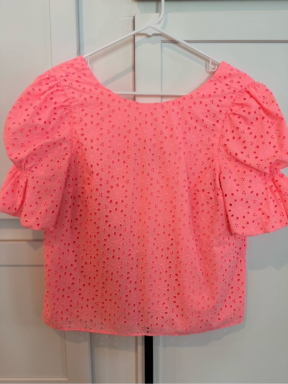 Lilly Pulitzer Coral Eyelet Puff-Sleeve Blouse
